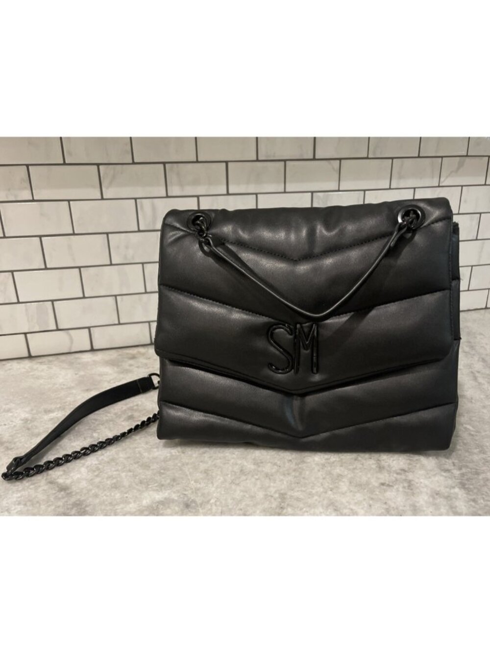 Steve‎ Madden Purse Bag Womens Black Quilted Crossbody Satchel